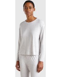 Benetton - Benetton, Camiseta De Manga Larga De Modal Elástico, Gris Claro, Mujer - Lyst
