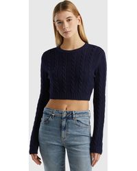 Benetton - Cropped Pullover Mit Zopfmuster - Lyst