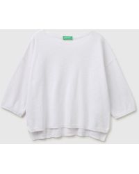 Benetton - Benetton, Boxy Fit Linen Blend Sweater - Lyst