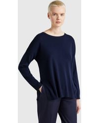 Benetton - Benetton, Pull Over-Fit En Coton, Bleu Foncé, Femme - Lyst