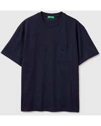 Benetton - Benetton, T-Shirt Con Taschino, Taglia, Blu Scuro, Uomo - Lyst