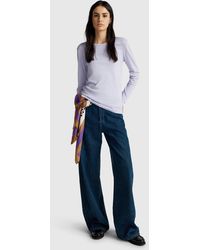 Benetton - Benetton, Camiseta De Manga Larga 100% Algodón, Lila, Mujer - Lyst