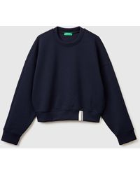 Benetton - Benetton, Sweat-Shirt À Coupe Carrée Avec Écusson Au Dos, Taille, Bleu Foncé, Femme - Lyst