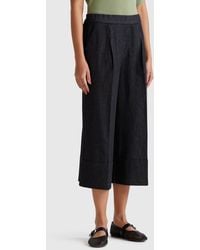 Benetton - Benetton, Vaqueros Anchos Con Puños, Azul Oscuro, Mujer - Lyst