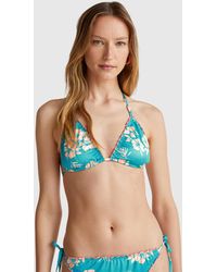 Benetton - Benetton, Padded Triangle Bikini Top With Flower Print - Lyst