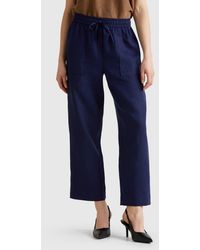 Benetton - Benetton, Pantalón De Puro Lino Con Elástico, Azul Oscuro, Mujer - Lyst