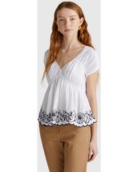 Benetton - Benetton, Short Sleeve Blouse With Floral Embroidery - Lyst