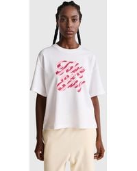 Benetton - Benetton, Maglietta Con Stampa Slogan, Taglia, Bianco, Donna - Lyst