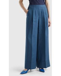 Benetton - Palazzo Trousers In 100% Linen - Lyst