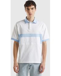 Benetton - White And Sky Blue Rugby Polo - Lyst