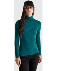 Benetton - Benetton, T-Shirt A Manica Lunga Con Collo Alto, Taglia, Verde Scuro, Donna - Lyst