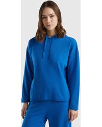 Benetton - Maglia Blu Misto Cashmere Con Cappuccio - Lyst