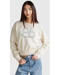Benetton - Benetton, Pull À Col Rond En Laine Mélangée, Crème, Femme - Lyst