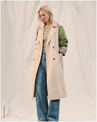 Benetton - Benetton, Color Block Trench Coat With Belt - Lyst