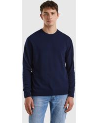 Benetton - Dark Blue Crew Neck Sweater In Pure Merino Wool - Lyst