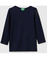 Benetton - Benetton, T-Shirt À Col Bateau Ajusté, Taille, Bleu Foncé, Femme - Lyst
