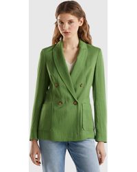 Benetton - Double-breasted Blazer In Sustainable Viscose Blend - Lyst