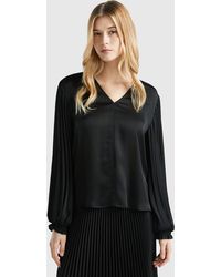 Benetton - Blouse With Long Pleated Sleeves - Lyst