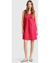 Benetton - Benetton, Ärmelloses Kleid Aus Reinem Leinen, Erdbeerrot - Lyst