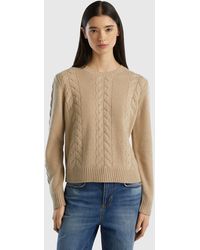 Benetton - Cable Knit Sweater In Pure Cashmere - Lyst