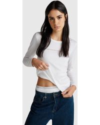 Benetton - Benetton, Long Sleeve T-Shirt With Glitter Logo - Lyst
