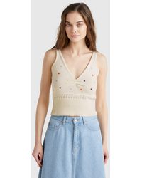Benetton - Benetton, Camiseta De Tirantes De Punto Con Bordado De Flores, Blanco Crema, Mujer - Lyst