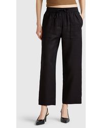 Benetton - Benetton, Pantalón De Puro Lino Con Elástico, Negro, Mujer - Lyst