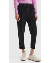 Benetton - Benetton, Pantalones Chinos De Pana Con Cintura Elástica, Negro, Mujer - Lyst