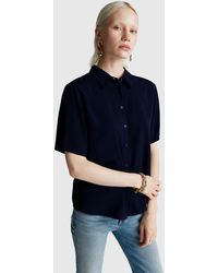 Benetton - Benetton, Viskosehemd Mit 3/4-Ärmeln, Größe, Dunkelblau, Damen - Lyst