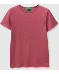 Benetton - Benetton, T-Shirt À Col Rond Ajusté, Taille, Prune, Femme - Lyst
