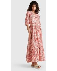 Benetton - Benetton, Kleid Mit Tropischem Print, Erdbeerrot - Lyst