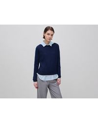 Benetton - Benetton, Pull À Col Bateau 100% Laine Mérinos, Taille, Bleu Foncé, Femme - Lyst