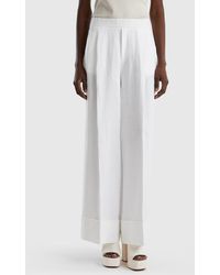 Benetton - Palazzo Trousers In 100% Linen - Lyst