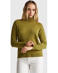 Benetton - Benetton, Suéter De Cuello Alto Verde Militar En Mezcla De Lana Y Cachemira, Talla, Militar, Mujer - Lyst