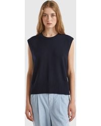 Benetton - Benetton, Chaleco De Mezcla De Lana Y Viscosa, Talla, Azul Oscuro, Mujer - Lyst