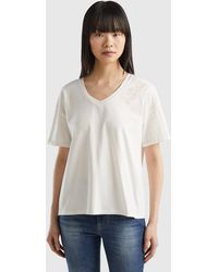 Benetton - T-shirt With Floral Embroidery - Lyst