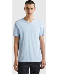 Benetton - T-shirt Aus 100% Baumwolle Mit V-ausschnitt - Lyst