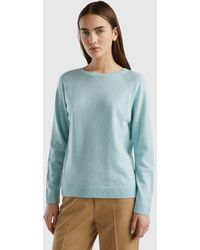 Benetton - Light Gray Crew Neck Sweater In Cashmere And Wool Blend - Lyst