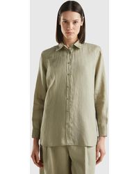 Benetton - Long Shirt In Pure Linen - Lyst