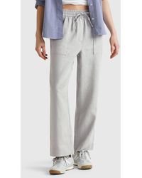 Benetton - Benetton, Pantalón De Puro Lino Con Elástico, Gris, Mujer - Lyst