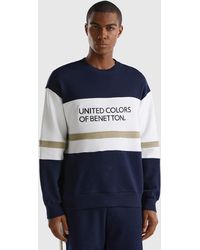 Benetton - Dark Blue Sweatshirt With Logo Stripe - Lyst