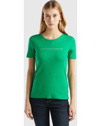 Benetton - T-shirt In 100% Cotton With Glitter Print Logo - Lyst