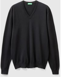 Benetton - Benetton, Pure Cotton Sweater With V-Neck - Lyst