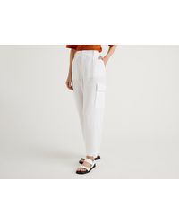 Pantaloni Cargo 100% Lino di Benetton in Nero | Lyst