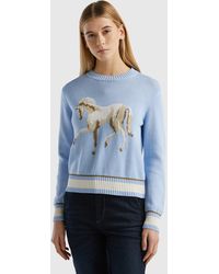 Benetton - Sweater With Horse Inlay - Lyst
