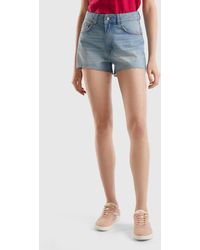 Benetton - Frayed Shorts In Recycled Cotton Blend - Lyst