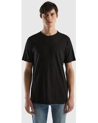 Benetton - Black T-shirt In Slub Cotton - Lyst