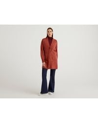 Donna Abbigliamento da Cappotti da Giacconi e cappotti corti Cappotto In Pura Lana Shetland di Benetton in Marrone 