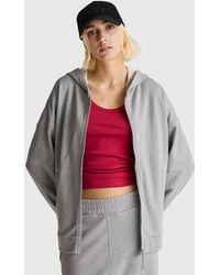 Benetton - Benetton, Sudadera Con Capucha Y Cremallera 100 Algodón, Talla, Gris Claro, Mujer - Lyst