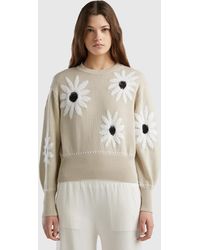 Benetton - Sweater With Floral Inlay - Lyst